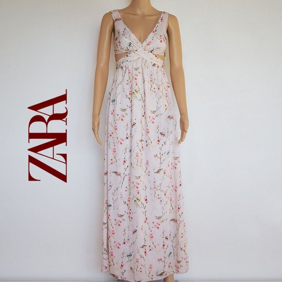 Long Maxi Crossover Japanese Floral Print Cutout Dress From ZARA - Picture 1 of 14
